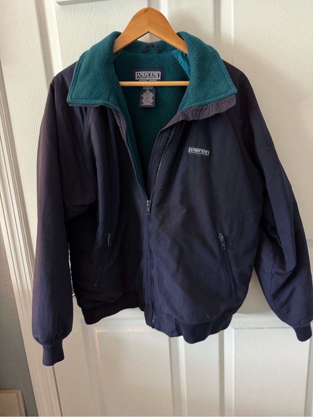 Lands' End Navy Jacket with Teal Fleece Lining